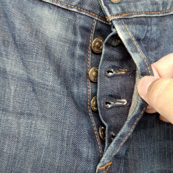 7 For All Mankind Jeans Mens Size 38 Blue Buttonfly Straight Standard Distressed - Picture 5 of 9